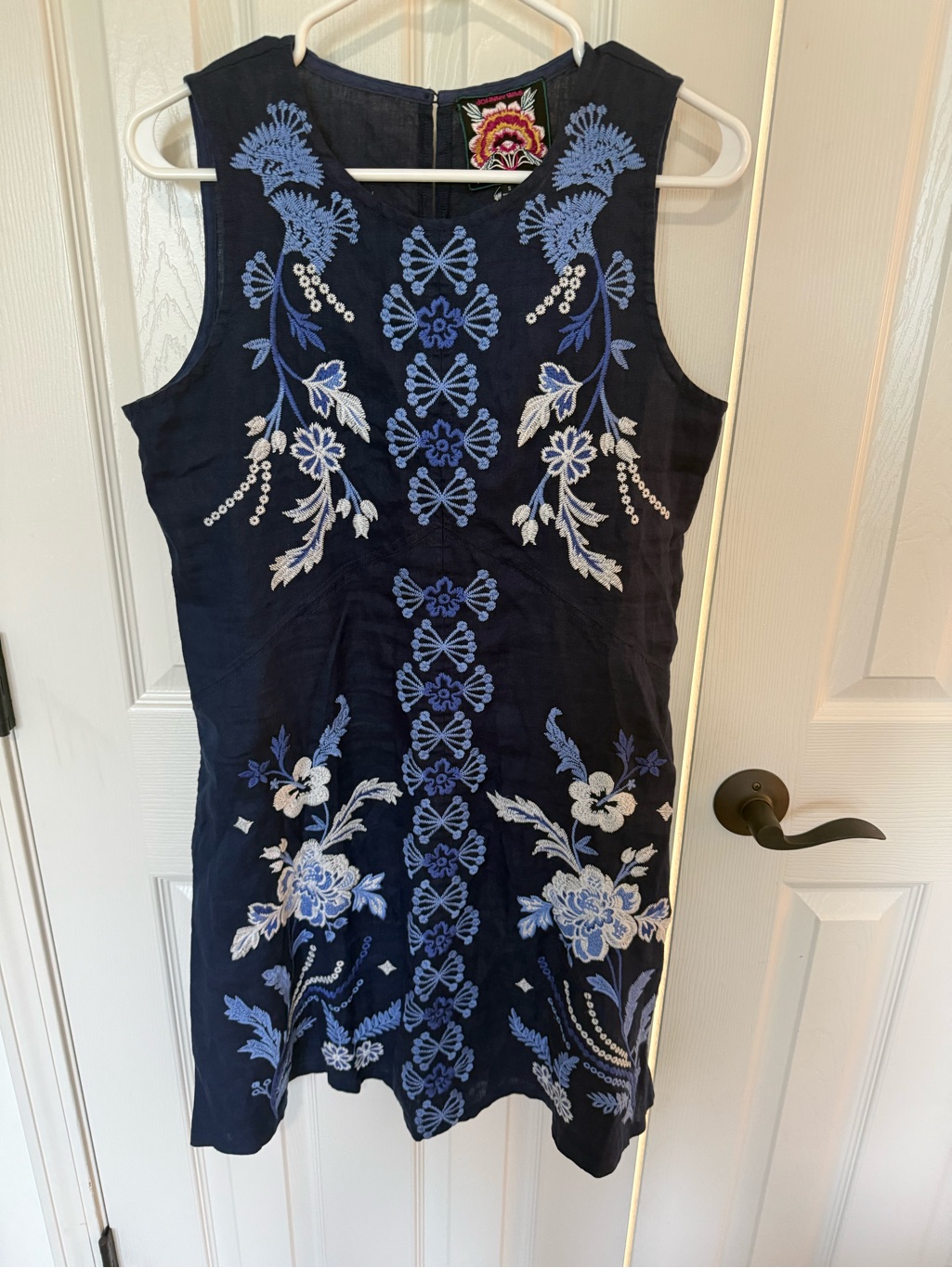 Johnny Was Navy Blue Embroidered Mini Dress